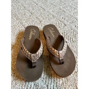 Womens Cobian Braided Strap  Summer Beach Gold Brown Flip‎ Flop Shoes Size 5-6